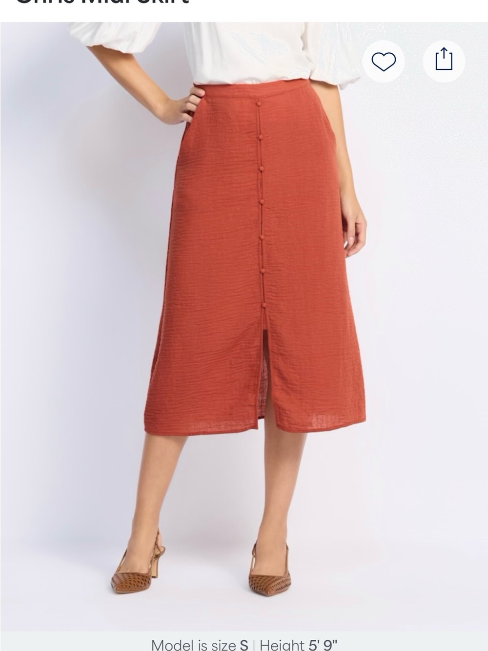 Vero Moda Rust Button-Front Midi Skirt